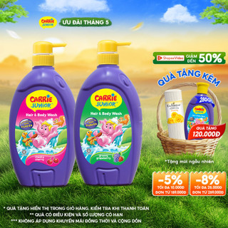 Combo 2 Sữa Tắm Gội cho bé Carrie Junior ( 700g x 2 ): 1 Hương Grapeberry + 1 Hương Cherry