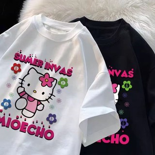 [Polyester] Phiên bản Hàn Quốc Áo thun ngắn tay cổ tròn in hình Kitty dành cho sinh viên Áo thun mùa hè đa năng dành cho nữ