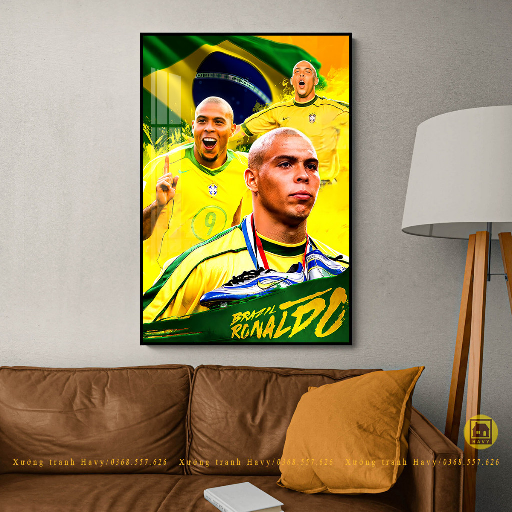Tranh Treo Tường Tráng Gương Bóng Đá Cầu Thủ Ronaldo De Lima Rô Béo In UV 8K Cao Cấp