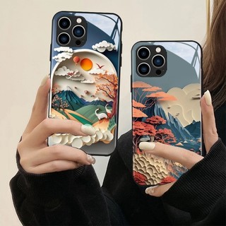 Ốp Lưng Kính Cường Lực Tranh Phong Cảnh Retro Cho iPhone 15 14 11 12 13 Pro Max X XR Xs Max 14 Plus Ốp lưng
