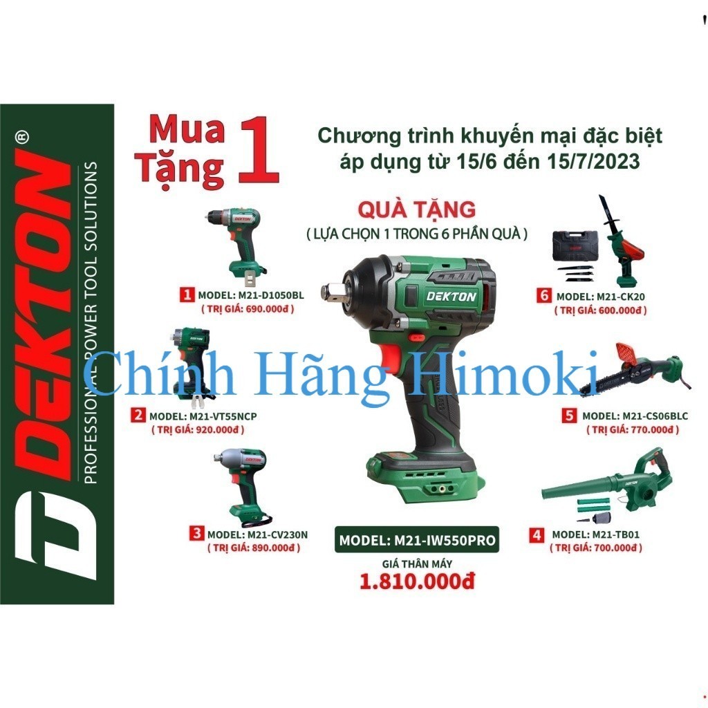 Máy Siết Bulong 550Nm Pin 21V Dekton  M21-IW550PRO  Sử Dụng Chân Pin Phổ Thông Makita shop chính hãng himoki