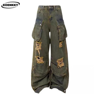  EOENKKY quần ống rộng quần nữ jean Vintage INS Comfortable phổ biến WLK2451LJG 22Z240527