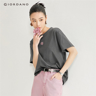 Giordano women rose embroidery short sleeve glitter cotton tee 18324608