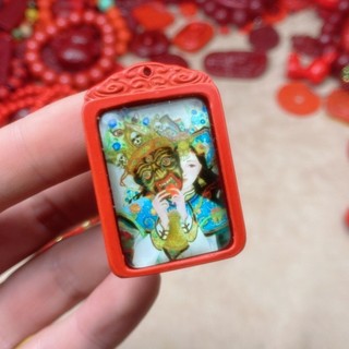 Cinnabar Thangka Nữ Thần Tài Zakiram Mặt Dây Chuyền Nam Nữ Cung Hoàng Đạo Vòng Cổ Phong Cách Dân Tộc Mặt Dây Chuyền