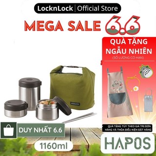 Hộp cơm giữ nhiệt văn phòng LocknLock 1160ml (3 hộp) Chính hãng - Tặng đũa và túi giữ nhiệt LHC8025SLV - HAPOS OFFICIAL