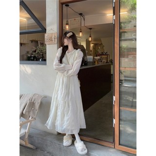 Váy Liền Ren Phong Cách Nhẹ Nhàng Trang Phục Nữ Váy Dài Mặc Trong Dày Dặn Lót Nhung