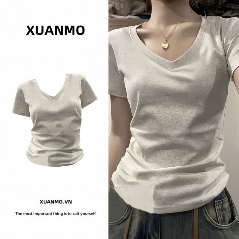 XUANMO Local brand Áo baby tee Áo Thun ôm body Áo y2k 100% cotton Phong Cách Mỹ Trang Trọng Vai Ngắn Tay Nữ Mùa Hè Phong Cách Mới Thiết Kế Slim-fit Sli
