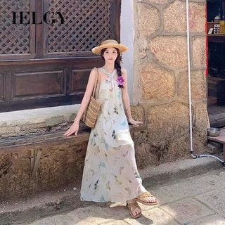 Váy cổ dây IELGY dành cho nữ thiết kế ngày lễ bên bờ biển Váy đi biển in hình bướm