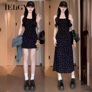 Váy treo hoa màu đen nữ IELGY váy dài eo