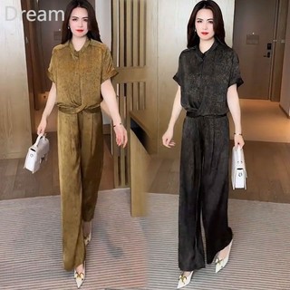 Fashion Suit Women Summer New Western Style Slimming Loose Top Casual Wide Leg Pants Two-Piece Set