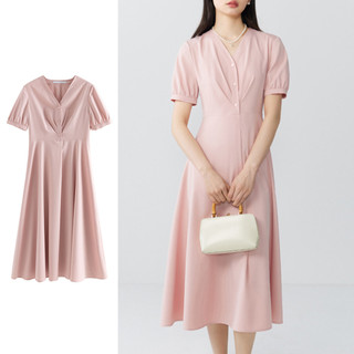 Đầm Lovito xếp ly màu trơn cài nút phong cách thường ngày cho nữ LNE56231