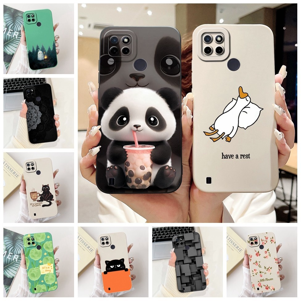 Dành Cho Realme C25Y Ốp Lưng C21Y Chống Sốc Thẩm Mỹ Mèo Dễ Thương Bé Trai Màu Đen Ốp lưng Realme C21