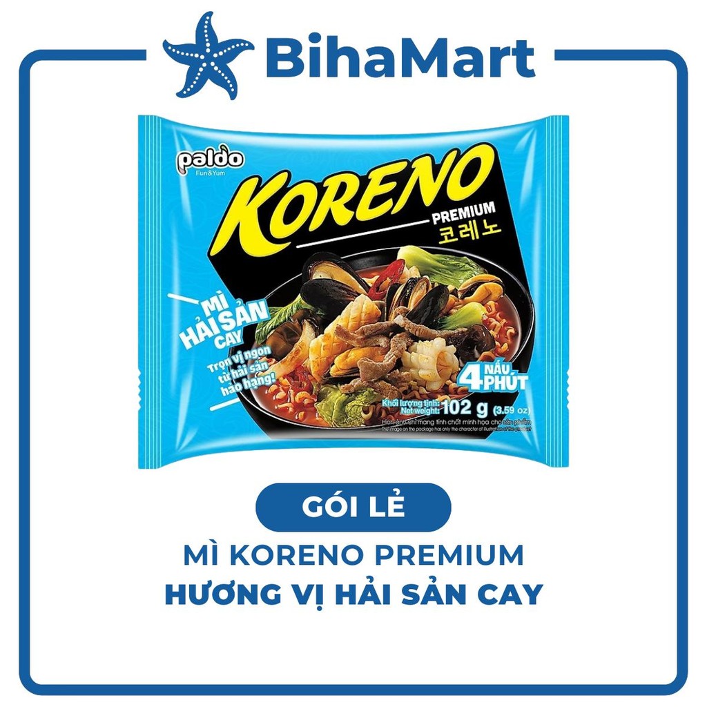 [GÓI LẺ] - PALDO - Mì Koreno Premium hương vị Hải sản cay, Mì hải sản cay Koreno Premium, Mì Koreno 