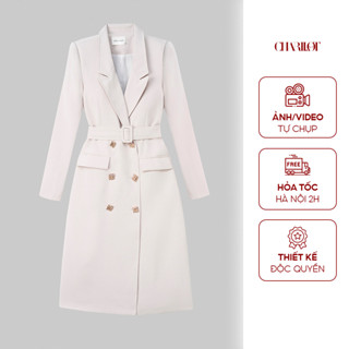 Áo Khoác Măng Tô Dáng Dài Hai Màu Kem Nâu Thiết Kế Charllot Công Sở Có Đai Qua Gối CL298