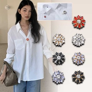 [Yunyuan] Phong cách sang trọng nhẹ nhàng Vòng bít kim loại Bộ kim cương cao cấp nhẹ chất lượng cao Bộ đồ sang trọng Áo sơ mi áo len Nút trang trí