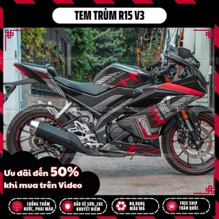 Tem trùm dán xe r15 v3 màu đen đỏ | mẫu r15h011 | decal dán xe r15v3 chống nước, chống phai màu