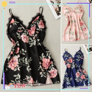 Đầm ngủ lụa satin phối ren hoa thiết kế quyến rũ