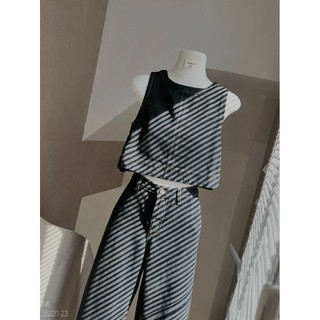 Set sn denim quần suông Louis.H