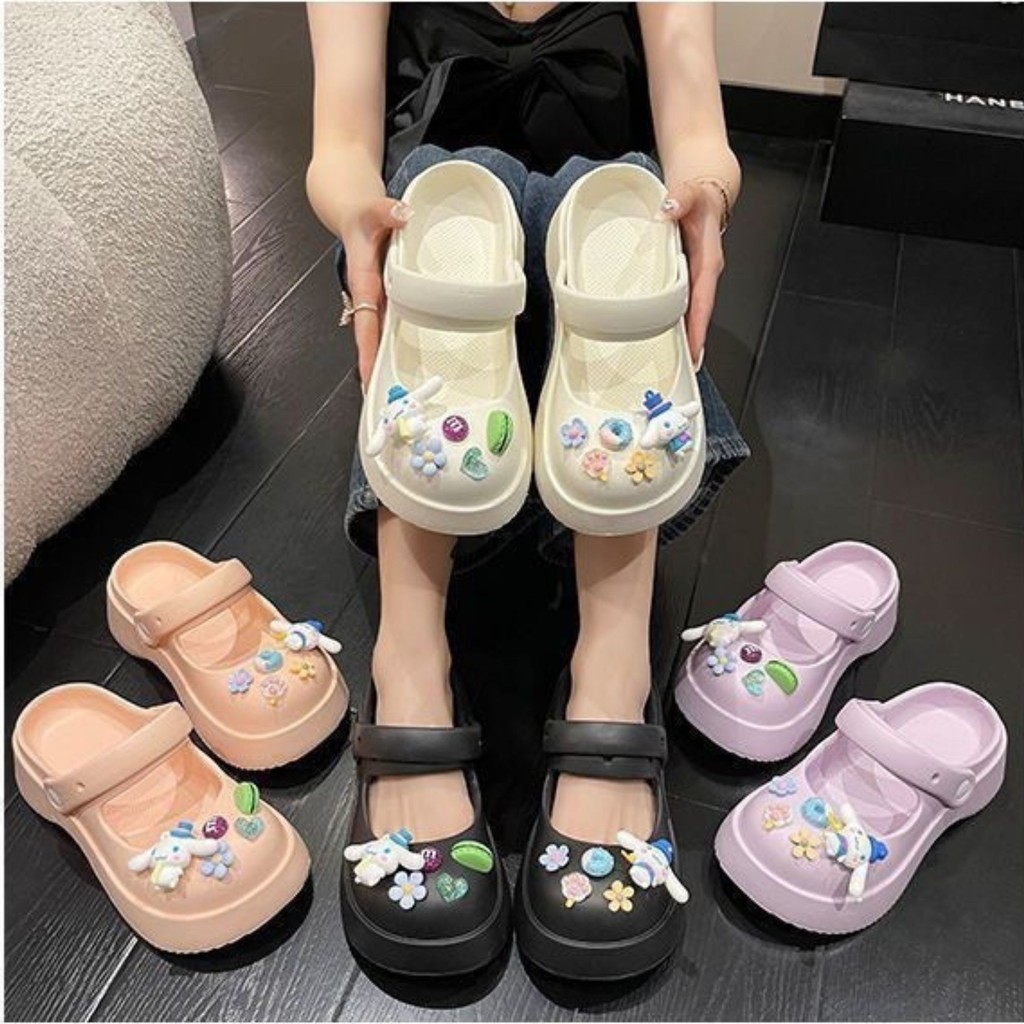 [Tặng Kèm Charm] Dép Sục Nữ Búp Bê Đế Độn 3cm, Dép Sục Cute Dáng Đẹp Size 36-41 Giay zep Store