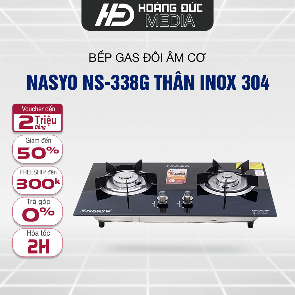 Bếp Gas Âm Cơ Nasyo NS-338G Thân INOX304 Phủ Nano Kính Cường Lực Cao Cấp 7mm Hàng Chính Hãng 100%