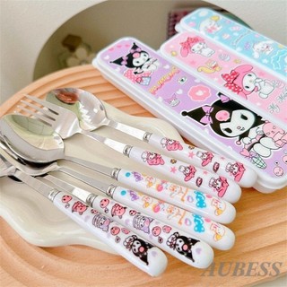 2 Cái / bộ Sanrio Thìa Bộ  Ăn Inox Bộ Kéo Hộp Di Động Ngoài Trời Hộp Cơm Trưa Kuromi Giai Điệu Cinnamoroll