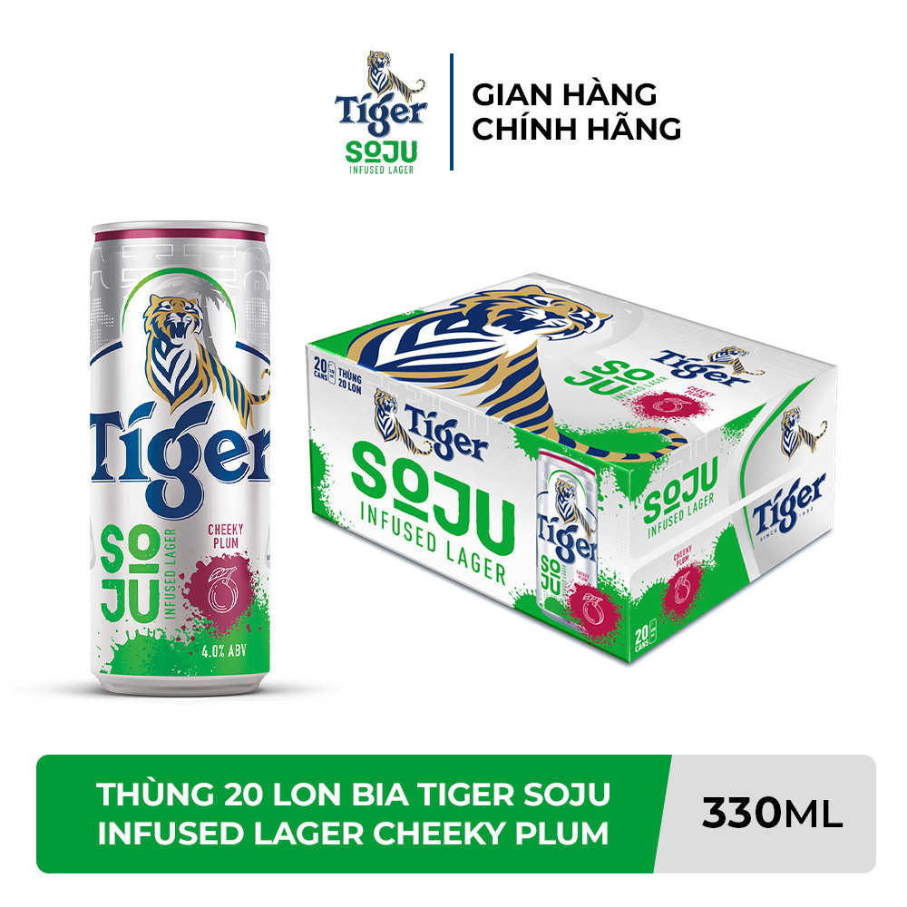 Thùng 20 lon bia Tiger Soju Infused Lager Cheeky Plum (vị Soju Mận) - 330ml/lon