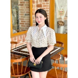 Áo sơ mi công sở chấm bi đen cổ vạt nhọn A1001 YellowTag.VN
