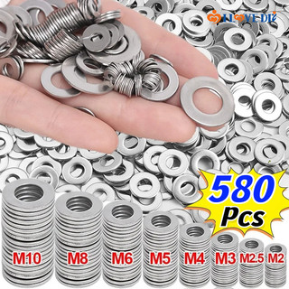 180 / 360 / 580 Chiếc Vòng đệm phẳng bằng thép không gỉ màu bạc - Miếng đệm trơn kim loại sửa chữa đa năng - Chốt niêm phong bu lông tròn