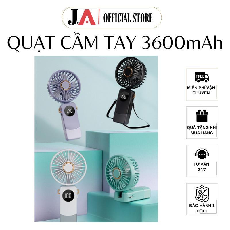 Quạt Cầm Tay Mini 3600mAh,Quạt Tích Điện, 5 Cấp Độ Dung Lượng Pin Lớn Tích Điện Đèn Led Hiển Thị % P