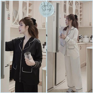 Đồ Ngủ Nữ JULY, Đồ Bộ Mặc Nhà Phong Cách Quảng Châu Cổ Viền 2 Màu Basic Chất Lụa Freesize