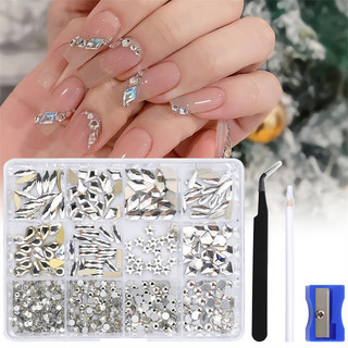 Kim cương giả pha lê móng tay nghệ thuật miếng dán móng tay trang trí móng tay đá thả ngôi sao bộ 12 lưới nibirudu