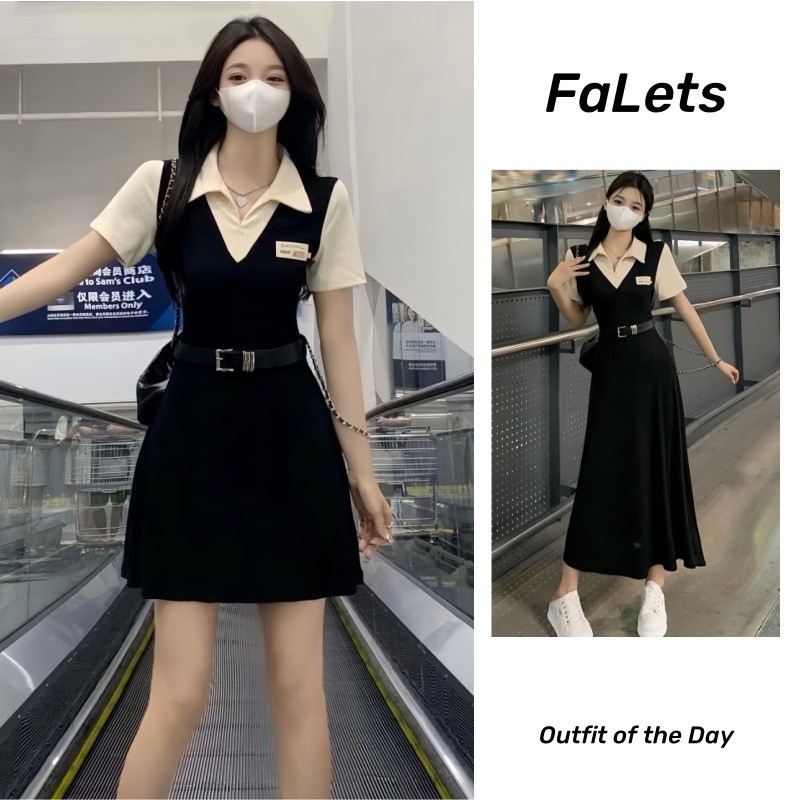 Váy body dáng dài váy basic hàn quốc váy sang chảnh đầm maxi bigsize Ve Áo Tính Khí Váy Ngắn Tay Nữ Preppy Phong Cách Váy Mùa Hè | BigBuy360 - bigbuy360.vn