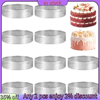 Còn hàng-10 Chiếc Tròn Thép Không Gỉ Tart Nhẫn Tháp Bánh Khuôn Dụng Cụ Nướng Bánh Đục Lỗ Bánh Mousse Nhẫn, 8cm