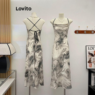 Đầm Lovito hở lưng in họa tiết phong cảnh phong cách sexy dành cho nữ LNE48438
