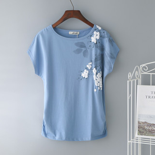 Size Lớn Trắng Ngắn Tay Áo Thun Nữ Mẹ Cotton Nguyên Chất Rời Top Mỏng Hơn Nhìn Đơn Giản Cổ Tròn Nửa Tay Áo Thun / 3.1