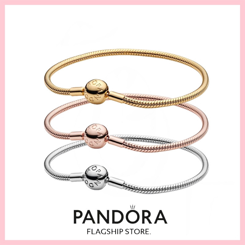 [Miễn thuế] PANDORA S925 Bạc Trang Sức Vòng Tay Vòng Tay Charm Mặt Dây Chuyền Pandora Khoảnh Khắc Rắ