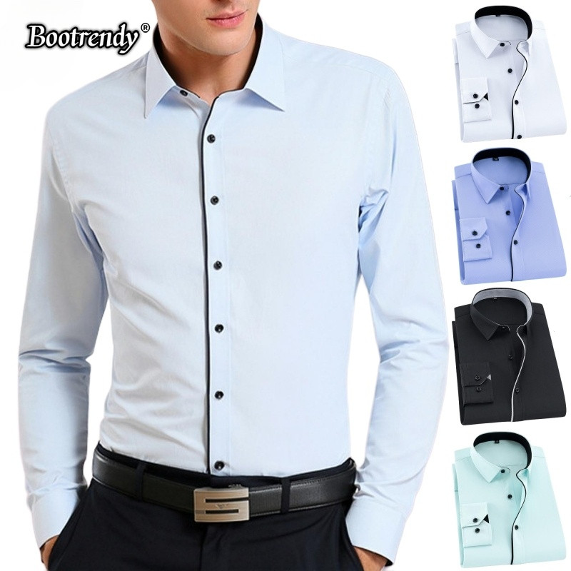 Áo sơ mi nam thông minh Slim Fit người đàn ông Áo sơ mi dài tay phong cách Hàn Quốc Nút cổ áo sơ mi 