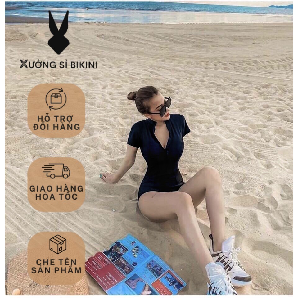 [BIKINI ĐI BIỂN NỮ CAO CẤP] Đồ bơi một mảnh có tay khoá kéo Hàn Quốc chất liệu co giãn thoải mái