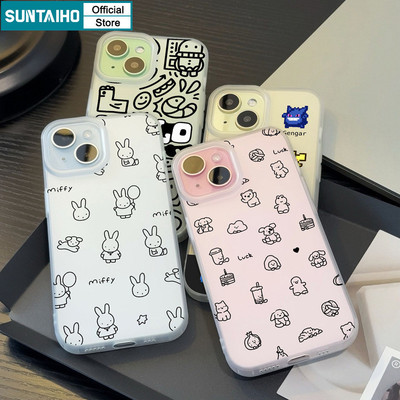 Suntaiho Thỏ Dễ Thương Hoạt Hình Họa Tiết Digimon Trong Suốt Mờ Dành Cho Iphone 16 15 14 12 13 11 Pro Max IP 7 8 Plus Iphon X Xs XR Xs Max TPU Silicon Mềm Cao Cấp Chống Sốc Ốp điện thoại