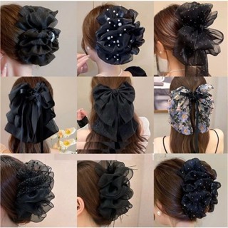  Kẹp búi tóc tiểu thư nơ lưới voan đám mây bong bóng iLita cặp càng cua cài to phồng bồng bềnh size lớn 13cm Hàn Quốc 