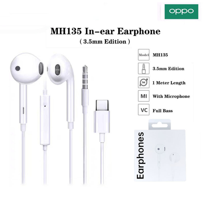 Dành Cho OPPO USB Loại C Tai Nghe 3.5 Mm MH135 Tai Nghe Full Bass Có Dây Tai Nghe Type-C Phiên Bản T