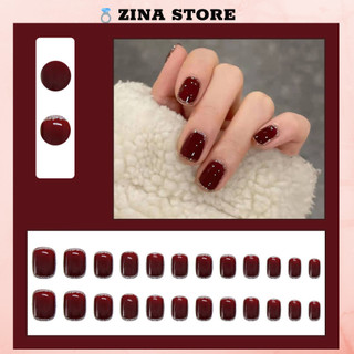 Móng tay giả bộ 24 móng nail box màu đỏ móng tay vuông trơn