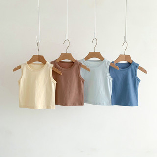 2024 Phong Cách Mới Bé Gái Áo Vest Mùa Hè Bé Gái Màu Trơn Cổ Tròn Áo Vest Quần Áo 0-2 Tuổi Cotton Bé Trai Màu Trơn Quần Áo Mỏng