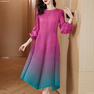 Váy màu Gradient dành cho nữ đi lại, váy nụ hoa xếp ly 3 / 4 tay, váy dài xích đu lớn, quần áo nữ cỡ lớn -2024-04-15