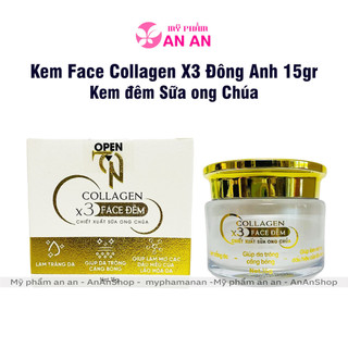 Kem face collagen x3 đông anh sữa ong chúa 15gr, kem face đêm collagen x3, mẫu mới 2024 chính hãng