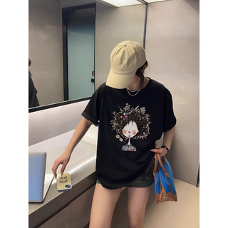 Fashmily Hàng Sẵn Có 100% Cotton Oversize Áo Nữ Mới Mùa Hè Hàn Quốc Tay Ngắn Thời Trang Unisex Tee Rời Cổ Tròn Quần Áo Nam