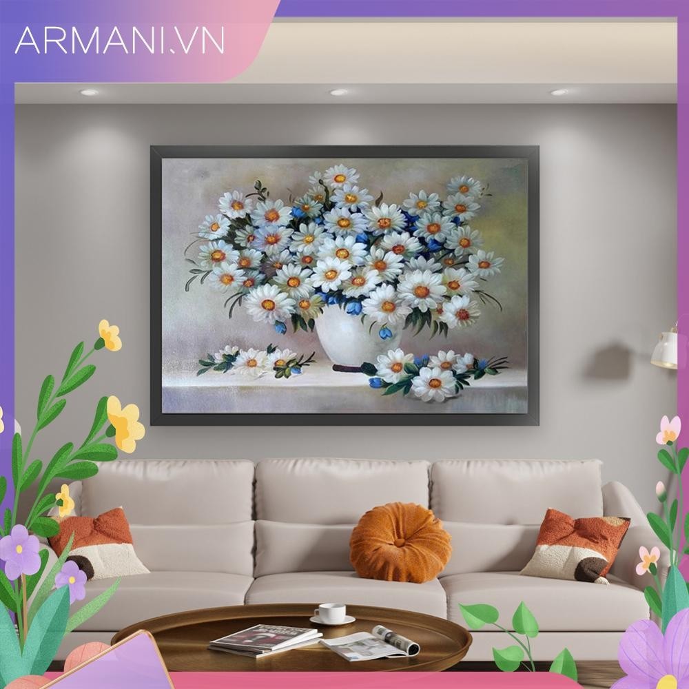 [Armani.vn] Sợi bông sinh thái thêu đầy đủ 11CT Tranh thêu chữ thập hoa cúc 60x47cm
