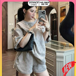 Bộ quần áo lờ v kèm cổ xích ❤ set quần đùi áo thun tay lỡ chất cotton mát