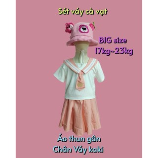 BIG size (17kg~23kg) Sét áo thun chân váy bé gái, áo thun gân phối cà vạt, chân váy kaki . thích hợp mặc mùa hè mát mẽ