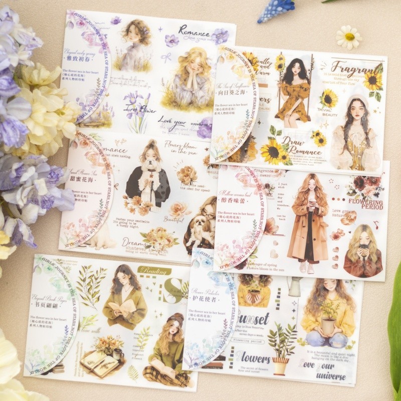Mr. Paper 2 vé/túi Dán PVC Cô gái hướng dương Phong cách tươi Hình dán chuyển đổi nhân vật Tài liệu dán dán bàn tay sáng tạo DIY điện thoại di động Tấm thiệp điện tử ShuiBei Hình dán trang trí